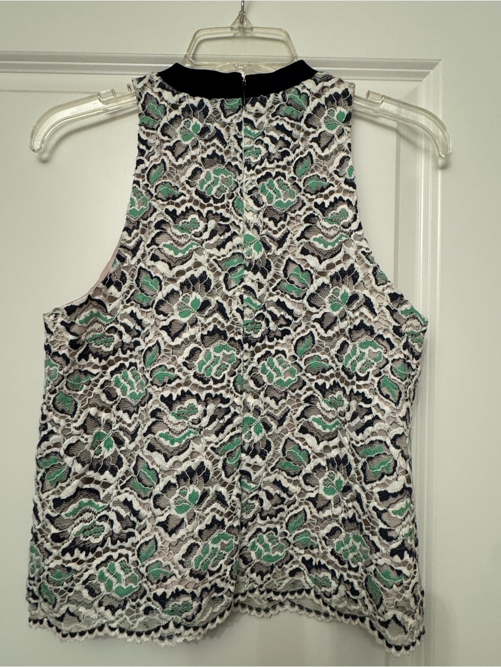 French Connection Mint & Black Lace-Overlay Sleeveless Camisole